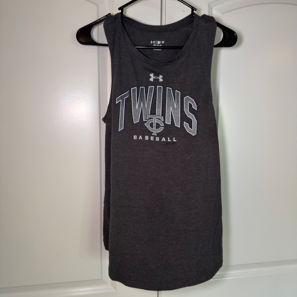 Under Armour Minnesota Twins Baseball Tank Top Womens Medium Gray HeatGear MLB
